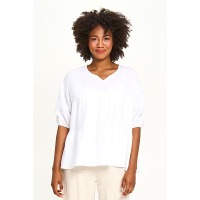 Cotton Gentle Ruffle Top in Ivory-L/XL