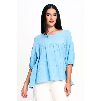 Cotton Gentle Ruffle Top in Sky-S/M