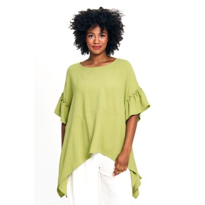 Dropped Ruffle Sleeve Tunic in Lime