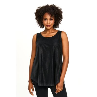 Vegan Leather Sleeveless Shimmer Top in Silver-XL