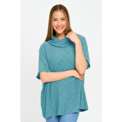 Cowl-Neck Texture Top in Light Blue-L/XL