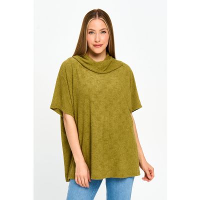 Cowl-Neck Texture Top in Olive