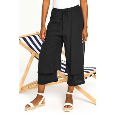 Double Layered Flow Culottes in Black-L