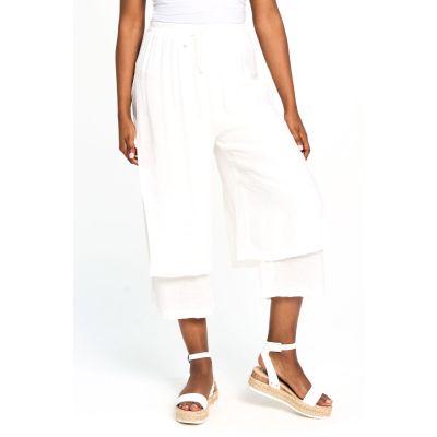 Double Layered Flow Culottes in Ivory-XXL