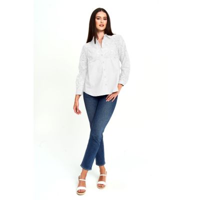 Button Up Top with Lace Detail in White-XXL