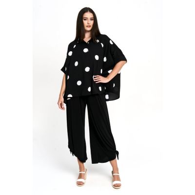Dot High-Low Blouse in Black-L/XL