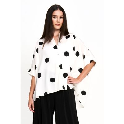 Dot High-Low Blouse in Ivory