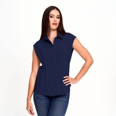 Button Front Blouse in Navy