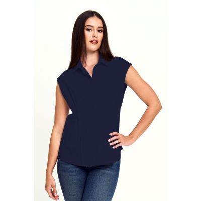 Button Front Blouse in Navy-XXL