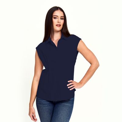 Button Front Blouse in Navy