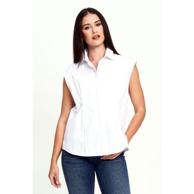 Button Front Blouse in White-S