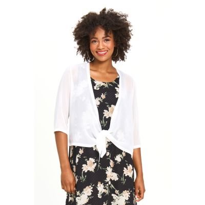 Lightweight Tie-Front Shoulder Cover in Ivory-L