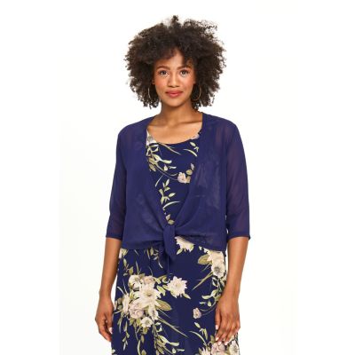 Lightweight Tie-Front Shoulder Cover in Navy-XXL