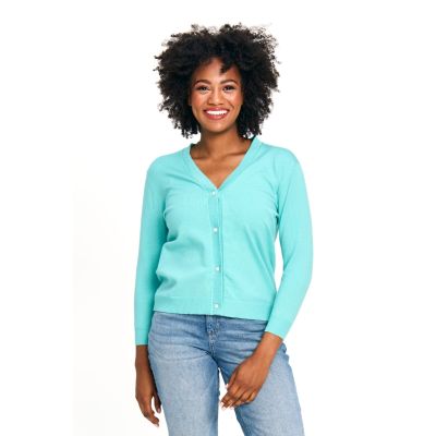 True Knit Crystal Cardigan in Turquoise-S/M