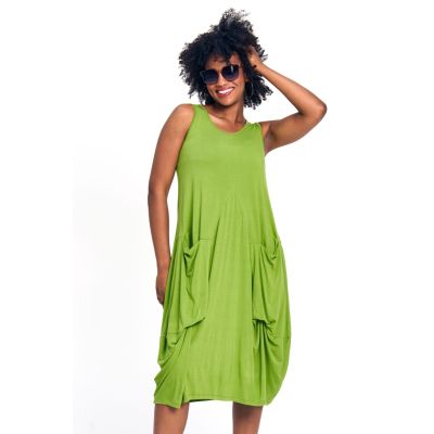Double Pocket Stretch Dress in Lime