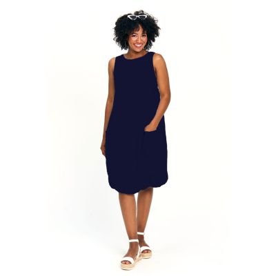 Poplin Double Pocket Dress in Navy-L