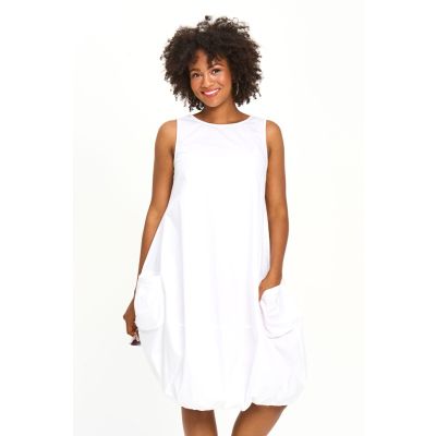Poplin Double Pocket Dress in White-L