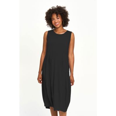 Linen Cotton Blend Bubble Blocked Dress in Black-XXL