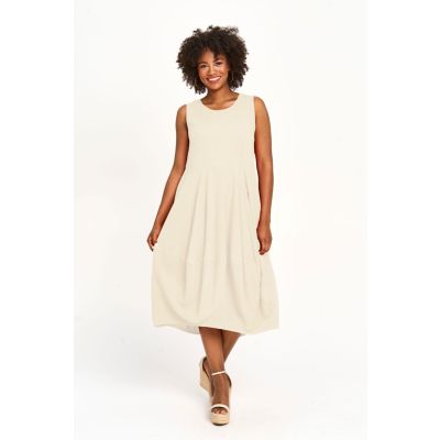 Linen Cotton Blend Bubble Blocked Dress in Linen-XL