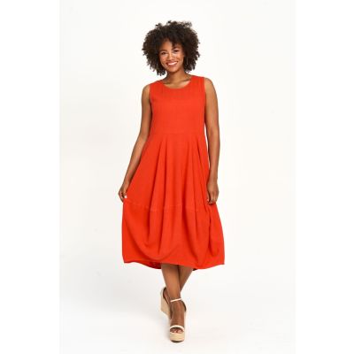 Linen Cotton Blend Bubble Blocked Dress in Watermelon-XXL