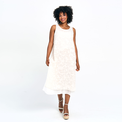 Gold Lined Thread Dress in Ivory