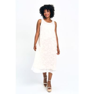 Gold Lined Thread Dress in Ivory-XL