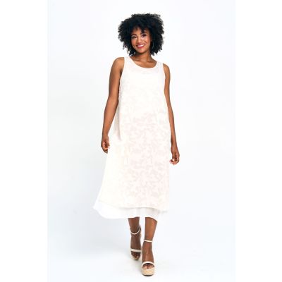 Gold Lined Thread Dress in Ivory-M