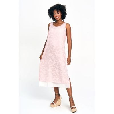 Gold Lined Thread Dress in Pink-L