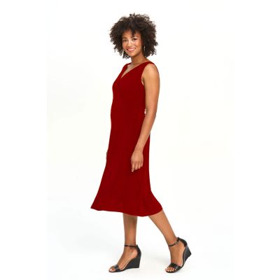 Midi Length Faux Wrap Dress in Red-XL