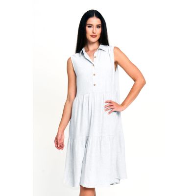 Tiered Ruffle Dress in White-L