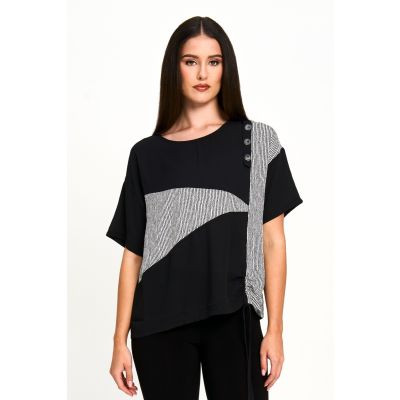 Mixed Stripe Tee in Black & White-XXL