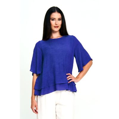 Faux Linen Layer Top in Cobalt-XXL