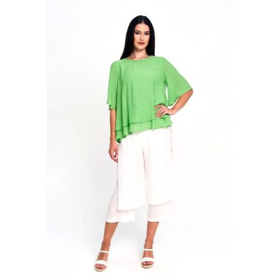 Faux Linen Layer Top in Kelly Green-XL