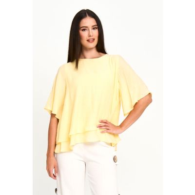 Faux Linen Layer Top in Lemon-XXL