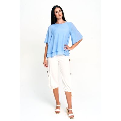 Faux Linen Layer Top in Sky