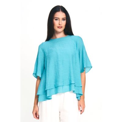 Faux Linen Layer Top in Teal-XL