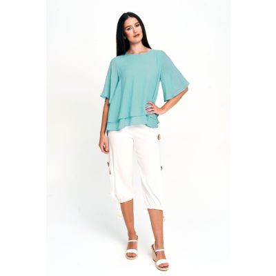 Faux Linen Layer Top in Turquoise