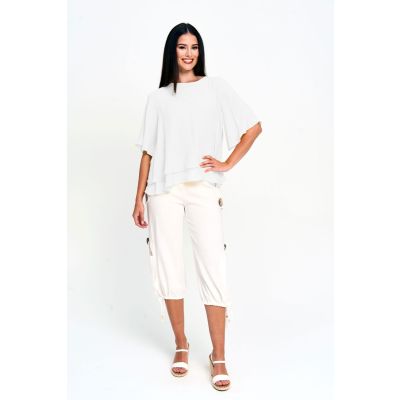 Faux Linen Layer Top in White-L