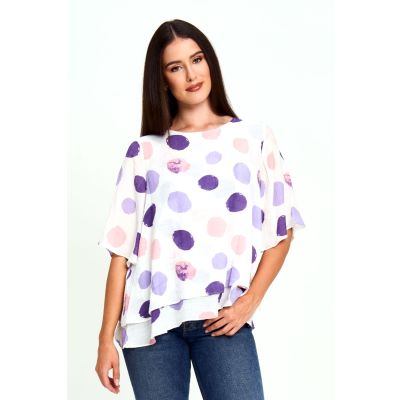 Faux Linen Dot Top in Purple-L