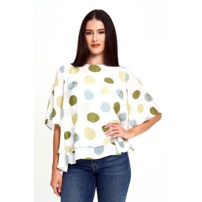 Faux Linen Dot Top in Sage-XXL