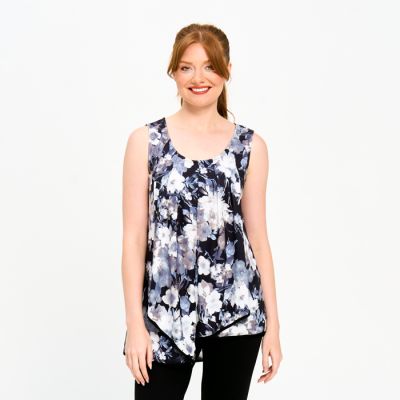 Digital Print Ruffle Top in Grey