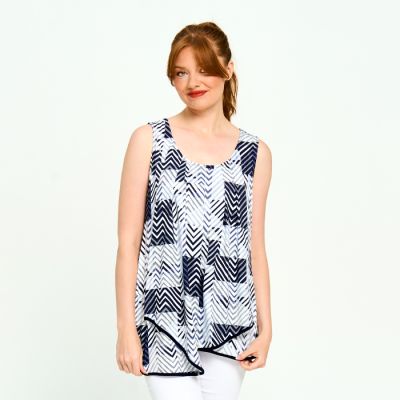 Digital Print Ruffle Top in Navy