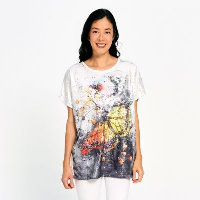 Butterfly Embellished Tee in Ivory