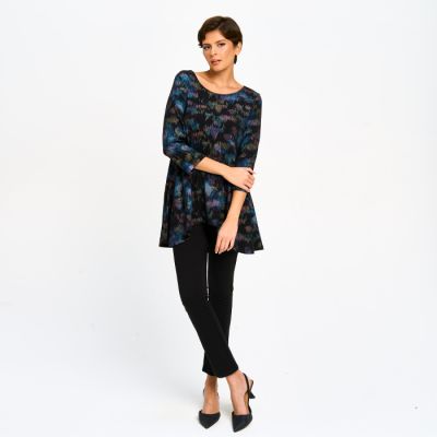 Metallic Motif Print Top in Blue-XXL