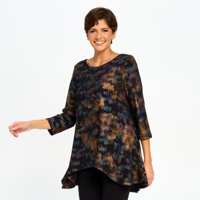 Metallic Motif Print Top in Gold-XXL