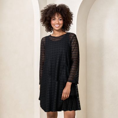 Two Piece Bell Sleeve Lace Dress in Black-XXL