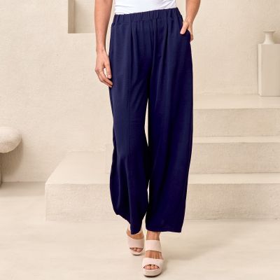 Panel Wide Leg Elastic Waist Pant in Navy-XL