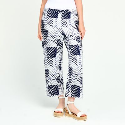 Striped Stretch Capri in Navy-XL