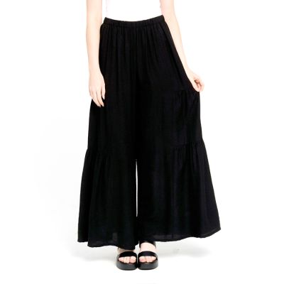 Wide Leg Ruffle Pant in Black-XXL
