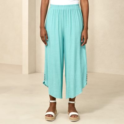 Double Layered Faux Linen Pant in Aqua-XXL